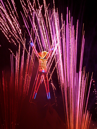 Fireworks and the Man, Burning Man photo